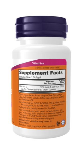 Vitamina D-3 5000 IU 30 cápsulas vegetales